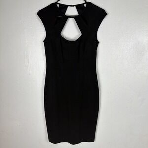 Vintage Y2K 90s Cachet Neckline Design Black Cocktail Office Midi Dress 4